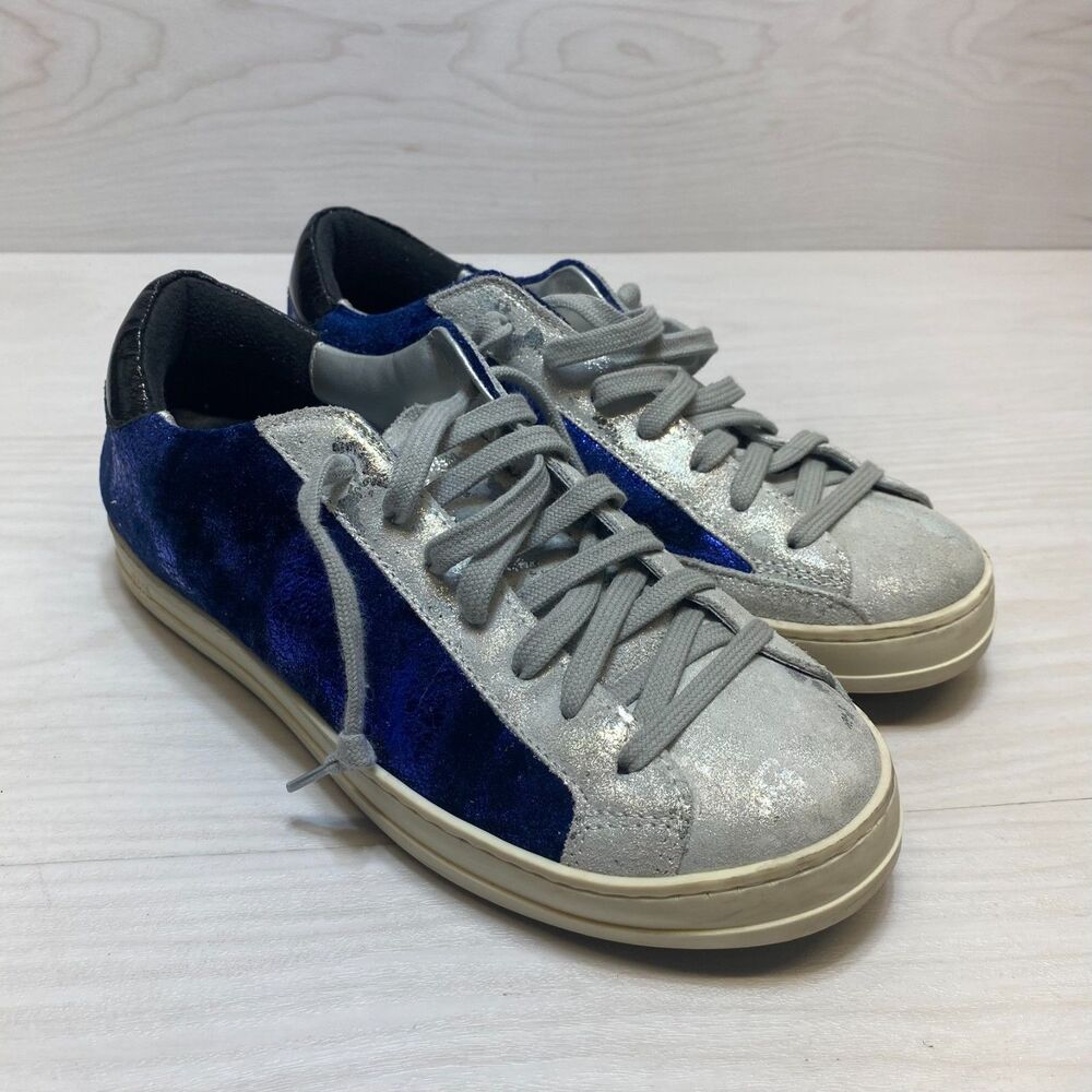 P448 John Sneakers Women's Size 8 Silver Blue Glitter Lace Up Preppy